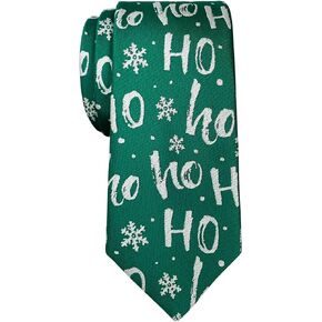 ربطة عنق نحيفة من الألياف الدقيقة بنمط رقاقات الثلج من Retreez Christmas Ho Ho Ho مقاس 2.4 سم