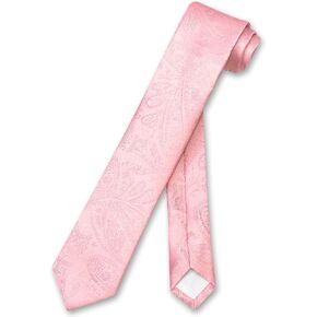 Vesuvio Napoli Narrow NeckTie Solid PINK Paisley 2.5" Skinny Men's Neck Tie