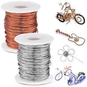 300 ft 2 Rolls 18 Gauge Copper Wire Silver and Rose Gold Craft Wire for Sculpting, Armature, Jewelry Making, Gem Metal Wrap, Garden, Doll Armature, Modeling DIY
