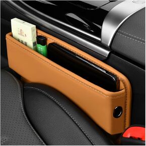 Car Gap Filler, Waterproof Leather Auto Front Seat Gap Filler with Charging Cable Hole, Soft & Foldable Center Console Storage Box for Phones Cards Keys, Car Accessories (Beige)