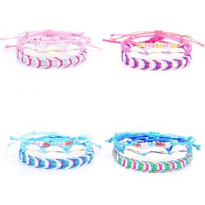 COLORFUL BLING 4 Sets Boho Waterproof Braided String Natural Sea Shell Cowrie Bracelet Bohemian Beads Seashell Wrap Strand Bracelets for Women Friendship Jewelry