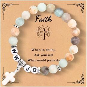 WWJD Natural Stone Bead Bracelet for Women Men What Would Jesus Do Inspirational Religious Bracelets Elevated Faith Christian Gifts Easter Thanksgiving Christmas Jewelry