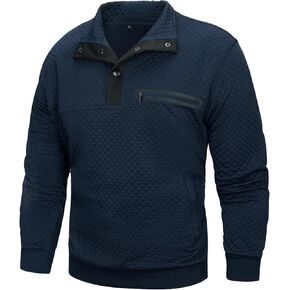 Casual Sweatshirts for Men Pullover Mens Sweatshirt Long Sleeve Button Stand Collar Quilted Sweatshirts with Pocket
