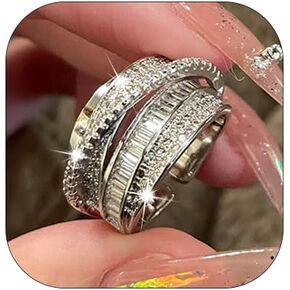 Shiny Cubic Zirconia Ring Dainty Multi-Layer Rhinestone Wrapped Ring for Women Cross Hollowing Knuckle Women Rings Wedding Band Jewelry Gifts