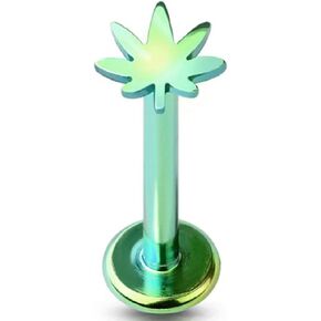 Labret Stud Internally Threaded Marijuana Top 316L surgical steel Pot Leaf
