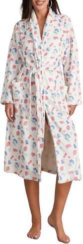 Owl's-Yard Women's Soft Summer Dressing Gown Floral Fruit Print Plush Shawl Collar Bathrobe Warm Lounge Robe with Belt in Saudi Arabia