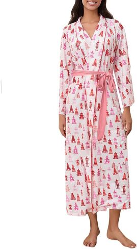 Owl's-Yard Women's Soft Summer Dressing Gown Floral Fruit Print Plush Shawl Collar Bathrobe Warm Lounge Robe with Belt in Saudi Arabia