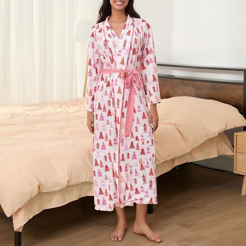 Owl's-Yard Women's Soft Summer Dressing Gown Floral Fruit Print Plush Shawl Collar Bathrobe Warm Lounge Robe with Belt in Saudi Arabia
