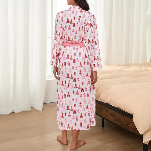 Owl's-Yard Women's Soft Summer Dressing Gown Floral Fruit Print Plush Shawl Collar Bathrobe Warm Lounge Robe with Belt in Saudi Arabia