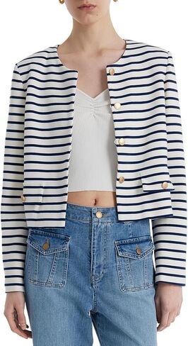 Blazers for Women Striped Crewneck Button Down Lightweight Cropped Jacket for Business Casual Work Interview in Saudi Arabia