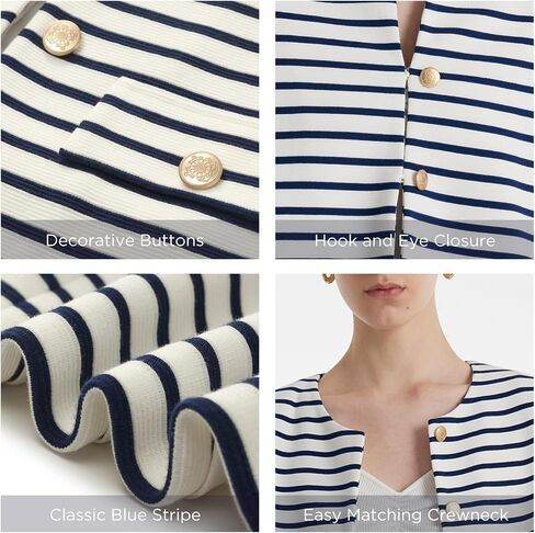 Blazers for Women Striped Crewneck Button Down Lightweight Cropped Jacket for Business Casual Work Interview in Saudi Arabia