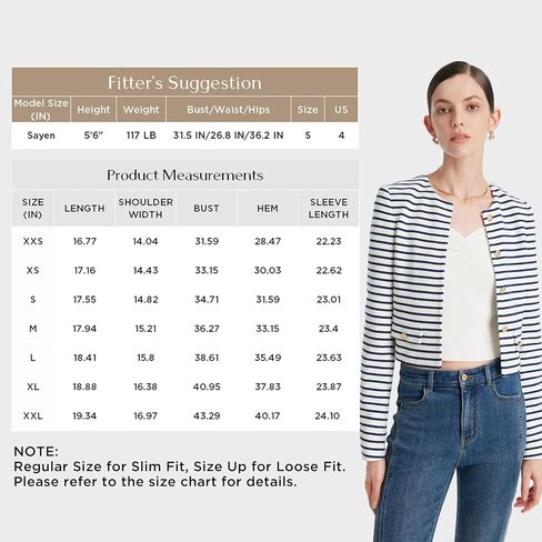 Blazers for Women Striped Crewneck Button Down Lightweight Cropped Jacket for Business Casual Work Interview in Saudi Arabia