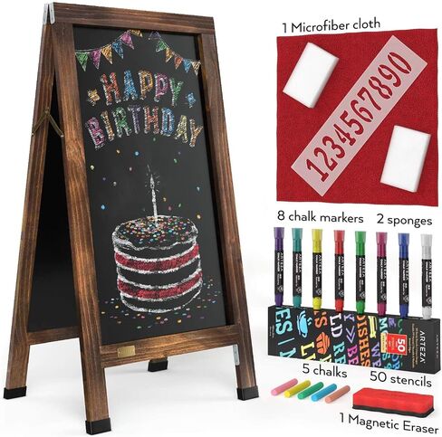 Arteza 40x20 Inch A-Frame Chalkboard Easel Set, Outdoor Chalkboard Sign with Chalk Sticks, Chalk Markers, Erasers, and Stencils, Standing Sign, Office Supplies for Businesses, Announcements & Events in Saudi Arabia