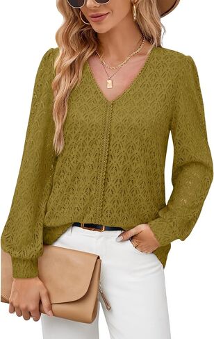 Timeson Women's Long Sleeve Tops Business Casual Blouses V Neck Knit Work Shirts in Kuwait