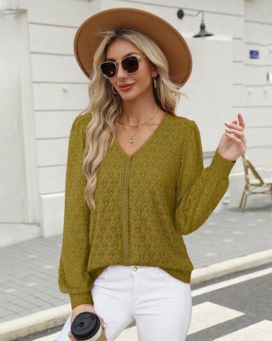 Timeson Women's Long Sleeve Tops Business Casual Blouses V Neck Knit Work Shirts in Kuwait