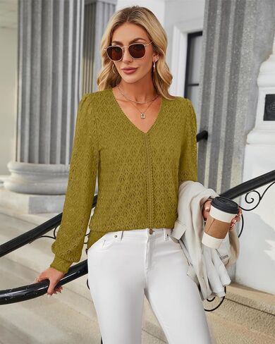 Timeson Women's Long Sleeve Tops Business Casual Blouses V Neck Knit Work Shirts in Kuwait