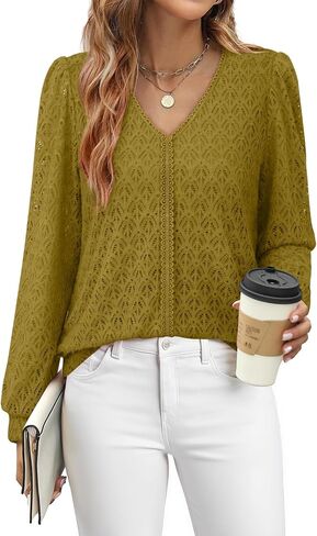 Timeson Women's Long Sleeve Tops Business Casual Blouses V Neck Knit Work Shirts in Kuwait