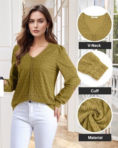 Timeson Women's Long Sleeve Tops Business Casual Blouses V Neck Knit Work Shirts in Kuwait