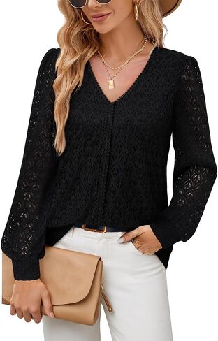 Timeson Women's Long Sleeve Tops Business Casual Blouses V Neck Knit Work Shirts in Kuwait
