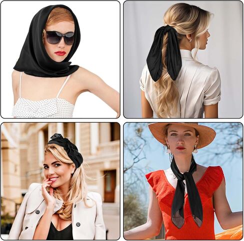 27.5" Satin Head Scarf, Large Square Hair Scarf Silk Bandana Hair Wrap Silk Feeling Scarf Neck Scarf for Women Girls, Sleeping Hair Wrapping Night - Black in Saudi Arabia
