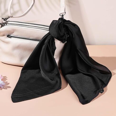 27.5" Satin Head Scarf, Large Square Hair Scarf Silk Bandana Hair Wrap Silk Feeling Scarf Neck Scarf for Women Girls, Sleeping Hair Wrapping Night - Black in Saudi Arabia