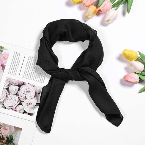 27.5" Satin Head Scarf, Large Square Hair Scarf Silk Bandana Hair Wrap Silk Feeling Scarf Neck Scarf for Women Girls, Sleeping Hair Wrapping Night - Black in Saudi Arabia
