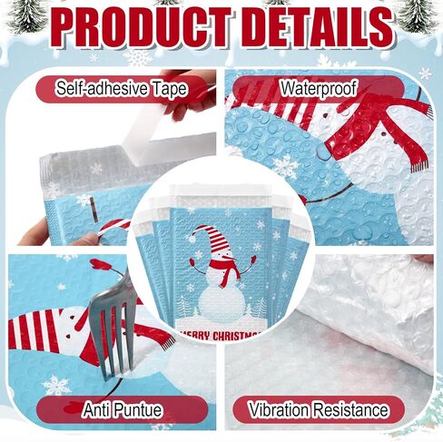 40 Pack Christmas Poly Bubble Mailers 7 x 10 Inch Christmas Padded Envelopes Self Adhesive Retailer Holiday Shipping Bags for School Family Large Christmas Gift(Xmas Snowman) in Saudi Arabia