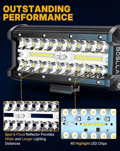 boslla 7 inch LED Light Bar, 240W 24000LM LED Fog Lights Off Road Lights, Spot & Flood Combo Beam Led Driving Lights, Waterproof LED Lights for Car Truck ATV UTV Boat (4pcs) in Saudi Arabia