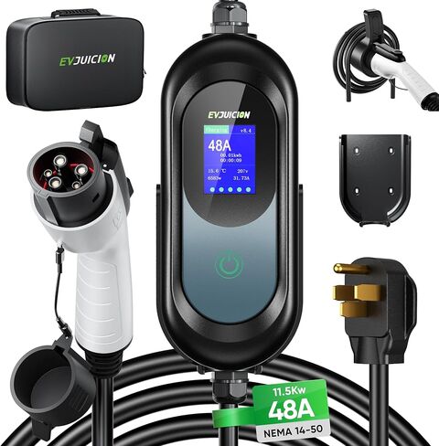 Level 2 EV Charger 32Amp 7.6kW 240V EV Charger Level 2 with Smart LED Screen, 10/16/20/24/32A, 12 Hours Delay Timer, 21FT Electric Car Charger with Bag/Wall Mount/Cable Holder, NEMA 14-50P J1772 Evs in Kuwait