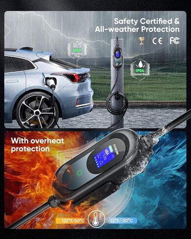 Level 2 EV Charger 32Amp 7.6kW 240V EV Charger Level 2 with Smart LED Screen, 10/16/20/24/32A, 12 Hours Delay Timer, 21FT Electric Car Charger with Bag/Wall Mount/Cable Holder, NEMA 14-50P J1772 Evs in Kuwait