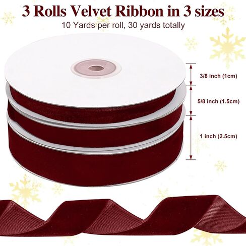 Lavender Velvet Ribbon, Velvet Christmas Ribbon Light Purple, Vintage Velvet Ribbon Set for Christmas Tree Ornaments, Gift Wrapping, 3 Rolls 3/8, 5/8, 1 inch Wide, 30 Yards Totally Fabric Craft Ribbon in Saudi Arabia
