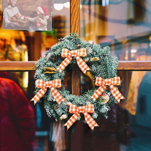 Juexica 2 Inch 6.5 Yards Thanksgiving Orange Wired Ribbons Fall Wired Ribbon Orange White Plaid Gingham Ribbon for Crafts Bow Wreath Christmas Halloween Supplies in Kuwait