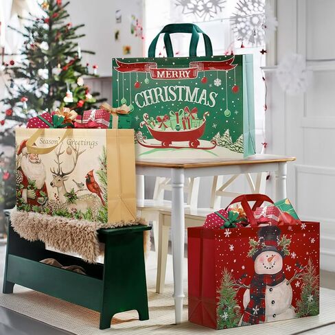 STYPOP 12 Pack 17" Extra Large Christmas Gift Bags, Reusable Christmas Tote Bags with Handles, Non-Woven Holiday Gift Bags for Christmas Gift Wrap/Party Favor Supplies, 16.9 * 12.6 * 6.8" in Kuwait