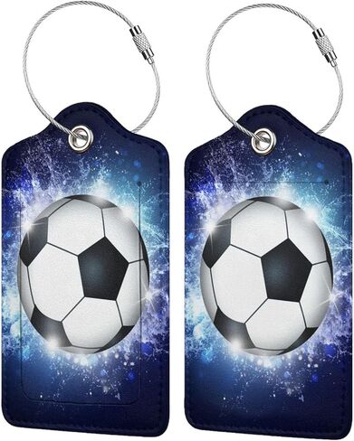 2 Pcs Soccer Luggage Tags for Suitcases, Kids Suitcases Tags for Boys Girls, Sports-Themed Leather Bag Backpack Bag Name Labels Baggage Tag for Travel Business with Stainless Steel Loop in Kuwait