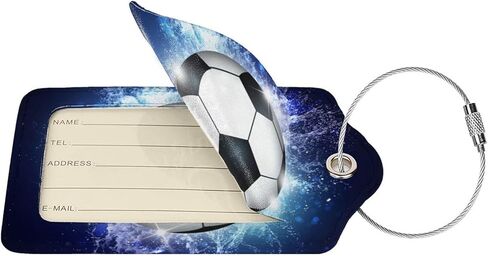 2 Pcs Soccer Luggage Tags for Suitcases, Kids Suitcases Tags for Boys Girls, Sports-Themed Leather Bag Backpack Bag Name Labels Baggage Tag for Travel Business with Stainless Steel Loop in Kuwait