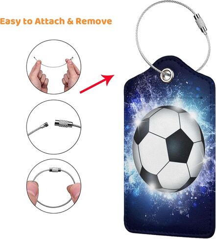 2 Pcs Soccer Luggage Tags for Suitcases, Kids Suitcases Tags for Boys Girls, Sports-Themed Leather Bag Backpack Bag Name Labels Baggage Tag for Travel Business with Stainless Steel Loop in Kuwait
