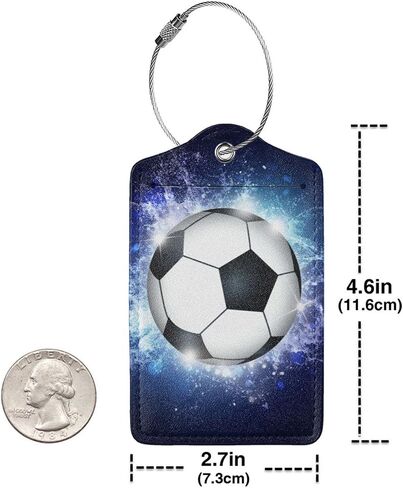 2 Pcs Soccer Luggage Tags for Suitcases, Kids Suitcases Tags for Boys Girls, Sports-Themed Leather Bag Backpack Bag Name Labels Baggage Tag for Travel Business with Stainless Steel Loop in Kuwait