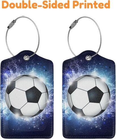 2 Pcs Soccer Luggage Tags for Suitcases, Kids Suitcases Tags for Boys Girls, Sports-Themed Leather Bag Backpack Bag Name Labels Baggage Tag for Travel Business with Stainless Steel Loop in Kuwait