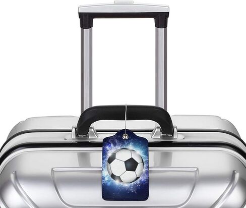 2 Pcs Soccer Luggage Tags for Suitcases, Kids Suitcases Tags for Boys Girls, Sports-Themed Leather Bag Backpack Bag Name Labels Baggage Tag for Travel Business with Stainless Steel Loop in Kuwait