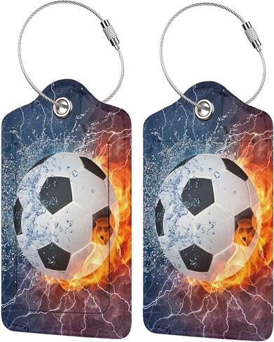 2 Pcs Soccer Luggage Tags for Suitcases, Kids Suitcases Tags for Boys Girls, Sports-Themed Leather Bag Backpack Bag Name Labels Baggage Tag for Travel Business with Stainless Steel Loop in Kuwait