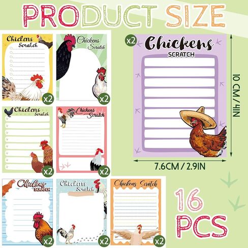 PerKoop 16 Pieces Funny Chickens Sticky to Do Notepad Chicken Scratch Chick Chicken Coop Lover Gifts Country Notebook Self Stick Note Pads for Hens Farm Lover,3 x 4 Inch 480 Pack in Saudi Arabia