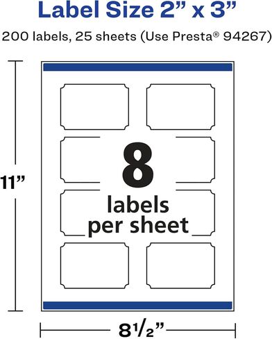 Avery Glossy White Rectangle Scalloped Labels with Sure Feed, 2" x 3", 80 Glossy White Labels, Print-to-The-Edge, Permanent Label Adhesive, Laser/Inkjet Printable Labels in Saudi Arabia