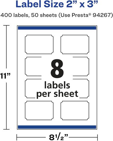Avery Glossy White Rectangle Scalloped Labels with Sure Feed, 2" x 3", 80 Glossy White Labels, Print-to-The-Edge, Permanent Label Adhesive, Laser/Inkjet Printable Labels in Saudi Arabia