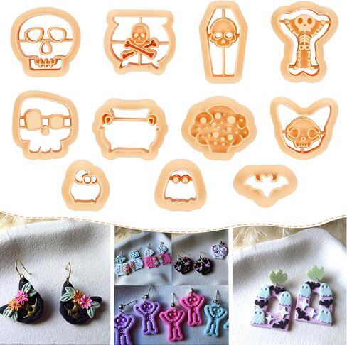 Puocaon Halloween Polymer Clay Cutters - قواطع طين الهيكل العظمي لمجوهرات طين البوليمر، قواطع مجوهرات طين الخفاش المرجل الساحرة، مجموعة صنع الأقراط الصغيرة من طين البويمر in Saudi Arabia