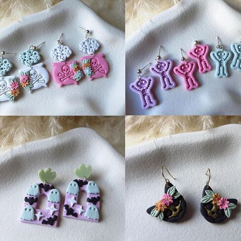 Puocaon Halloween Polymer Clay Cutters - قواطع طين الهيكل العظمي لمجوهرات طين البوليمر، قواطع مجوهرات طين الخفاش المرجل الساحرة، مجموعة صنع الأقراط الصغيرة من طين البويمر in Saudi Arabia