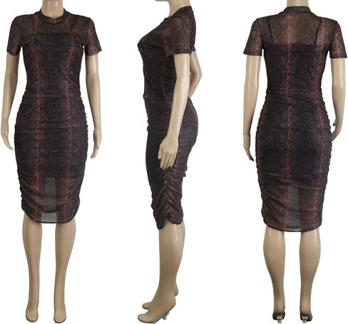 Uni Clau Women Sexy Long Sleeve Printed Sheer Mesh Bodycon Midi Dress See Through Slim Fit Tight Party Clubwear Long Dress in Saudi Arabia