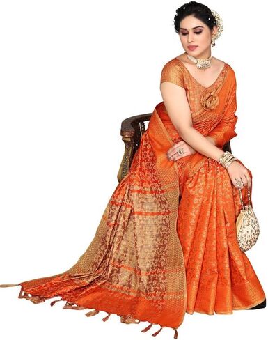 SIRIL Jacquard Tassel Cotton Silk Saree With Unstitched Blouse Piece in Kuwait