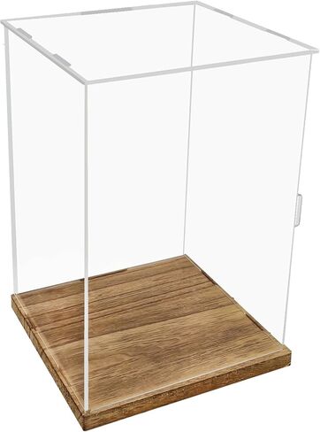 8x12'' transparent acrylic display box, doll doll display box,collectible display box with wooden base, suitable for collecting and displaying doll dolls, commemorative trophies, model toys (Brown) in Saudi Arabia