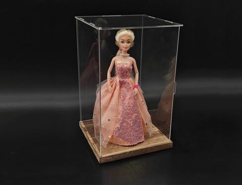 8x12'' transparent acrylic display box, doll doll display box,collectible display box with wooden base, suitable for collecting and displaying doll dolls, commemorative trophies, model toys (Brown) in Saudi Arabia