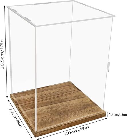 8x12'' transparent acrylic display box, doll doll display box,collectible display box with wooden base, suitable for collecting and displaying doll dolls, commemorative trophies, model toys (Brown) in Saudi Arabia